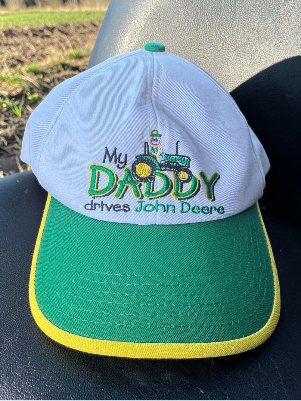 Vintage John Deere Kids' 'My Daddy Drives John Deere' Green & White Cap
